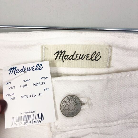 MADEWELL | NEW White 9” Mid-Rise Skinny Jeans Exposed Button Fly Women’s Size 37 - Picture 8 of 13